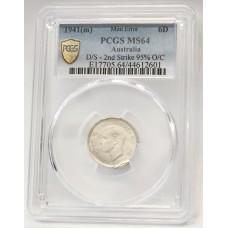 AUSTRALIA 1941 . SIXPENCE . ERROR . DOUBLE STRIKE 